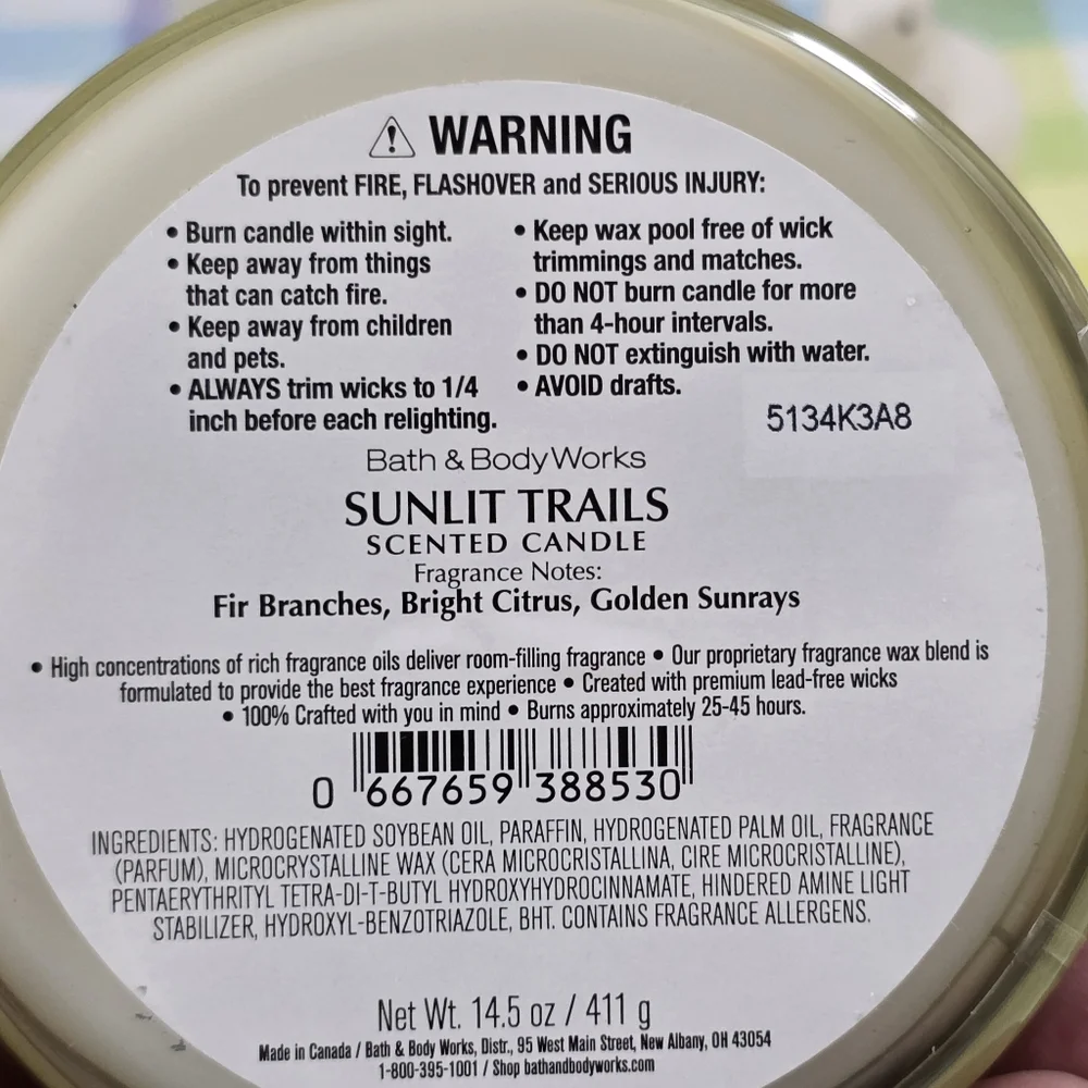 Bath & Body Works Sunlit Trails Soy Wax 3-Wick Candle NEW RARE / Safe Shipping